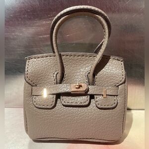 👜 Handmade Mini Taupe Grey Faux Leather Birkin AirPods Tote Bag Charm Miniature